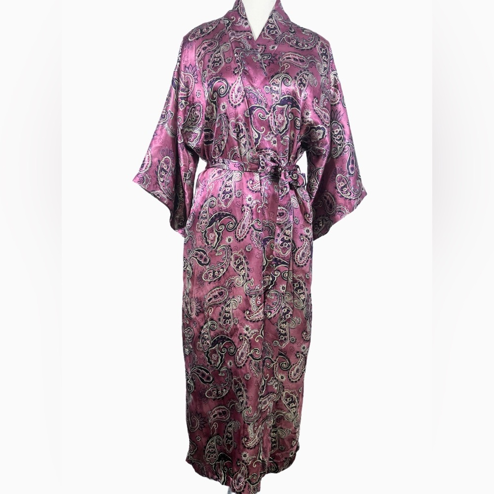 California Dynasty Paisley Satin Kimono Robe | S